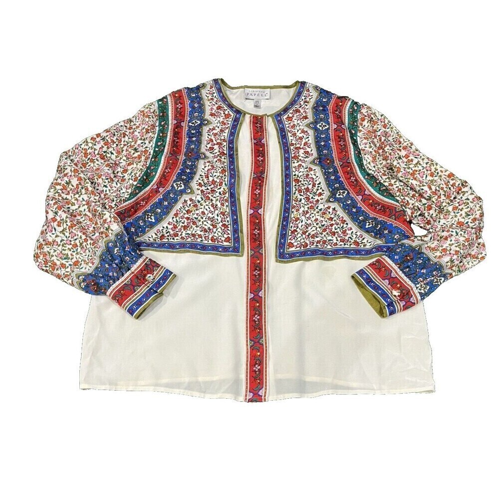 Adrianna Papell 100% Floral Silk Blouse Fairy Bohemian Size 1R XXL